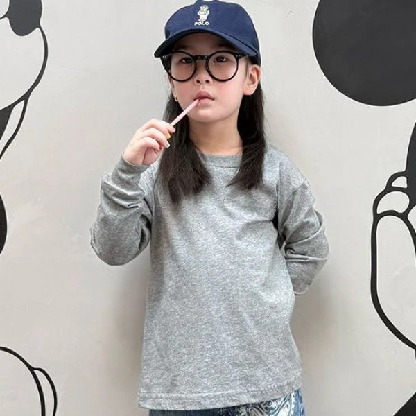 大金定制春季新款麻灰色潮牌男女童基础休闲巨舒服打底上衣T恤