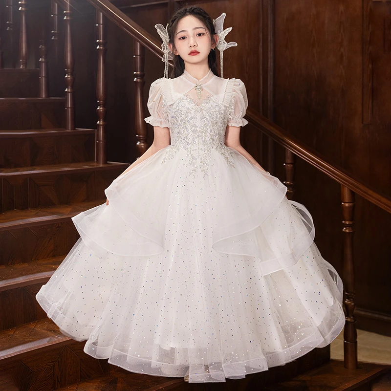 高贵礼服花童公主裙婚礼小女孩生日蓬蓬女童裙子6-12生日礼服女童
