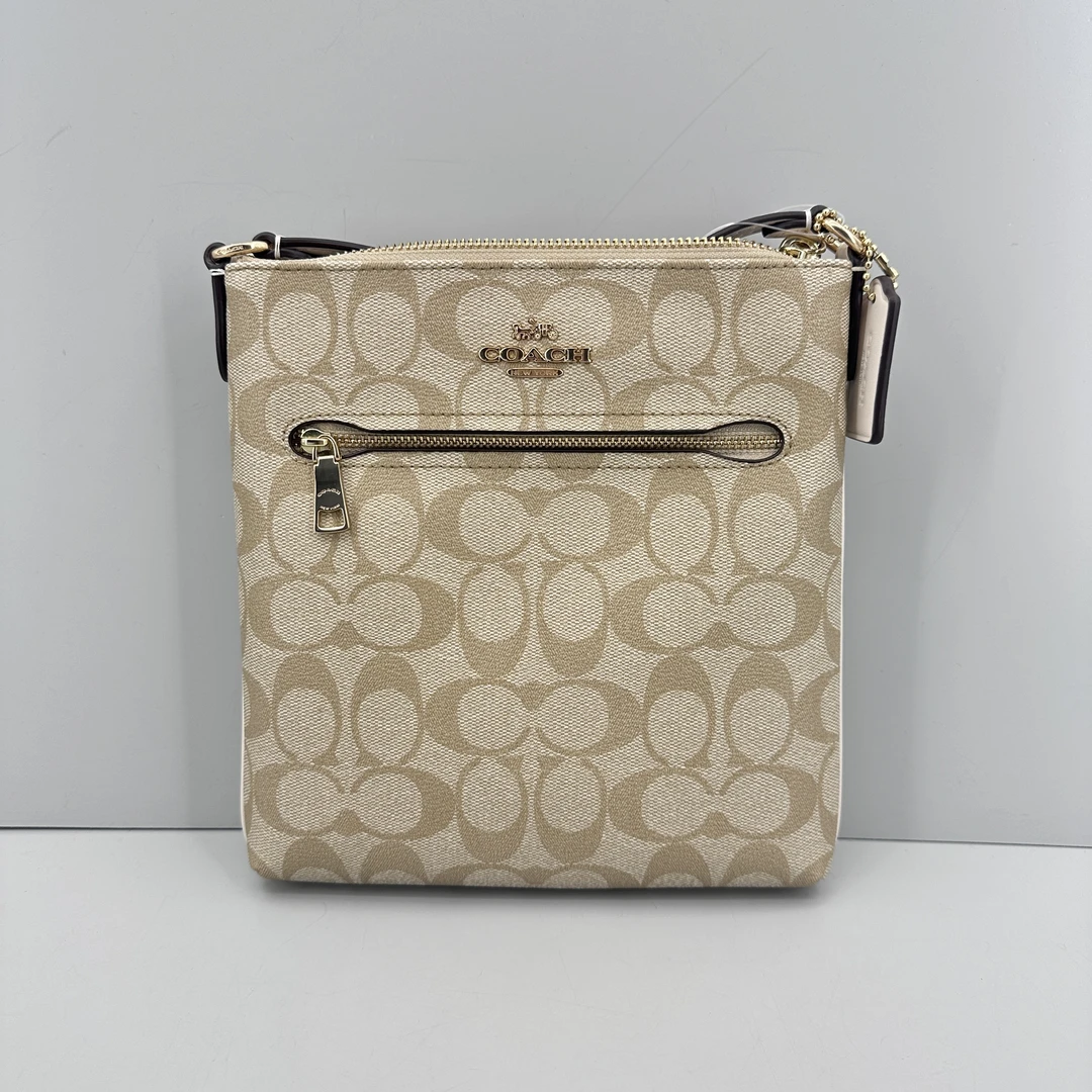 95新 COACH/蔻驰 白拼老花斜挎包20x22x3cmM021111