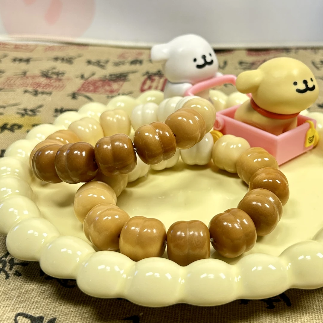 象牙果原果雕刻手工炭烤渐变汉堡珠手串微瑕文玩手串