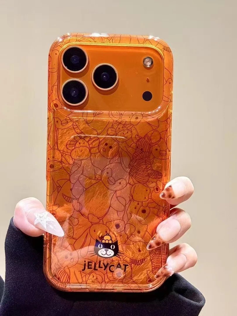 涂鸦线条吉利猫适用苹果17Promax手机壳iPhone16冰川纹15/14防摔