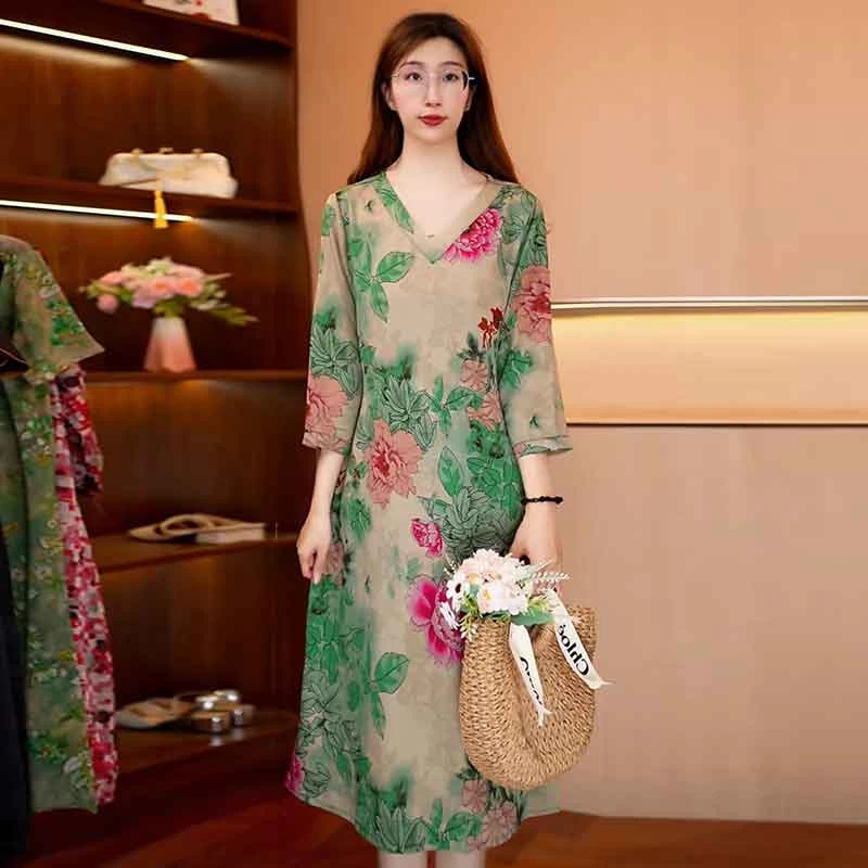 【中袖牡丹花开】新款显白遮肉连衣裙B