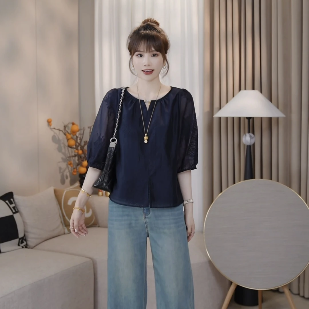 LMENY烟花漫～设计感莱赛尔刺绣宽松减龄显瘦中袖小衫25BC037