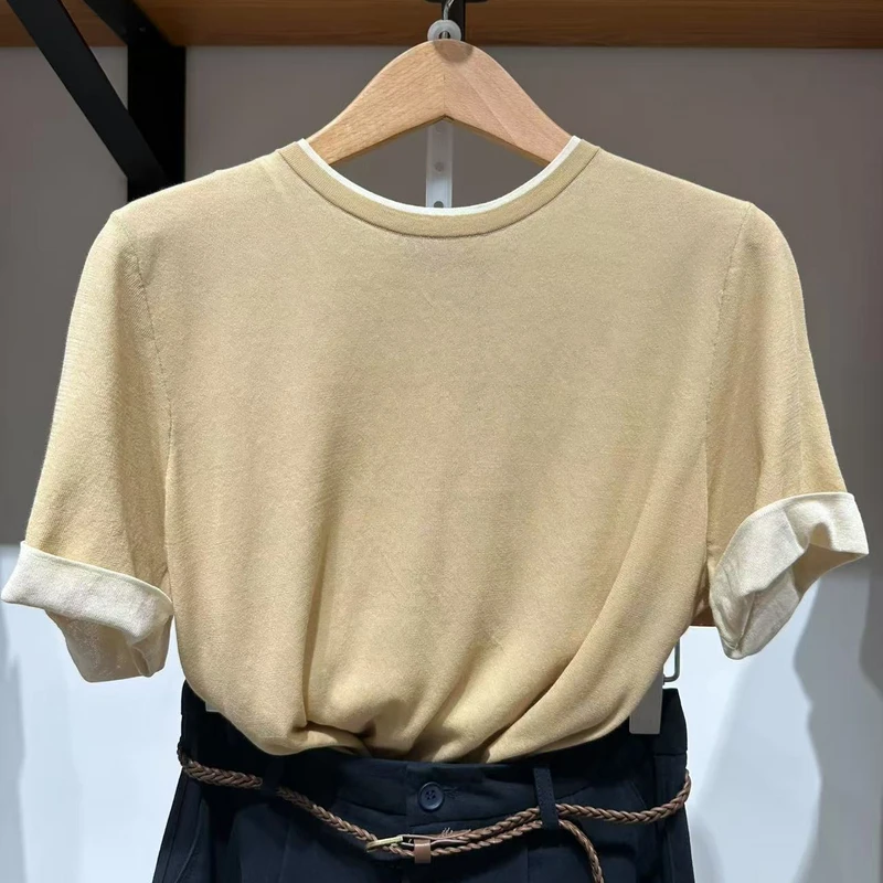 POLOWALK女士短袖T恤夏季双纱短袖简约气质修身显瘦