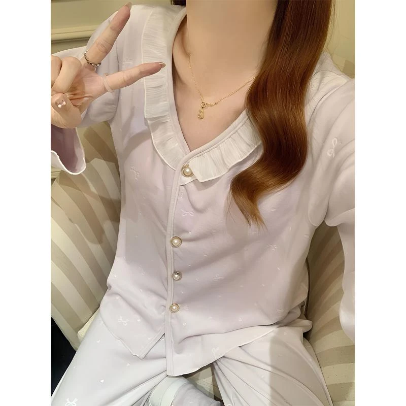 甜美风纯色冰岛绒加厚睡衣女款秋冬季爆款长袖长裤保暖家居服套装