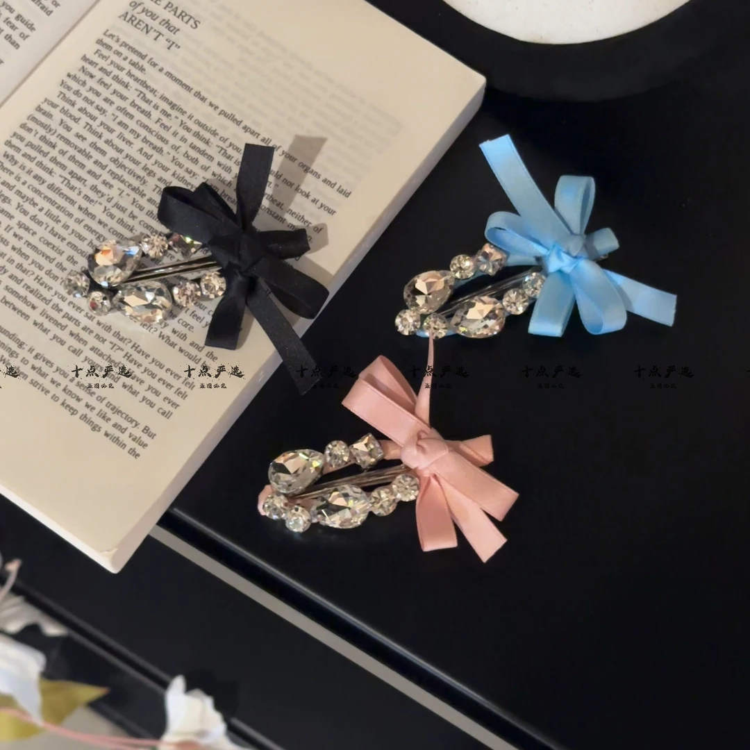 名媛千金风闪钻粉蝴蝶结bb夹子女侧边刘海发饰轻奢小众高级感头饰