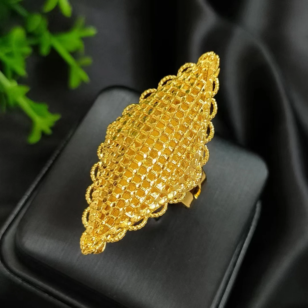 铜合金戒指 【古米】1/3中迪拜奢华24铜合金雕花圆戒指指环开口可调