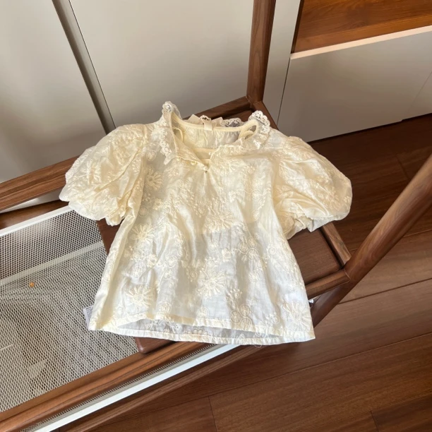 【编号J263】242S020-34-儿童内搭吊带泡泡袖短T两件套杏色-MTX