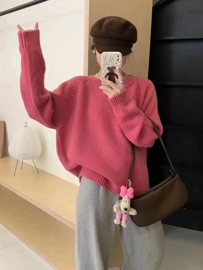 【600高克重】糖果色毛衣女秋冬韩系别致上衣宽松慵懒百搭针织衫