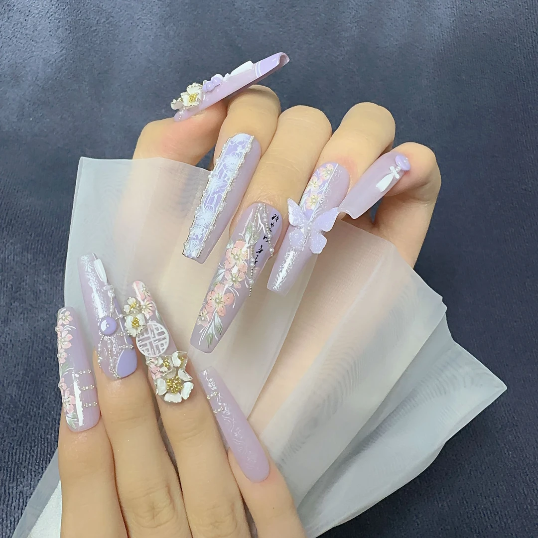 【财阀7】【紫芍云裳】M哥紫色旗袍刺绣掐丝珐琅美甲显白温柔穿戴甲