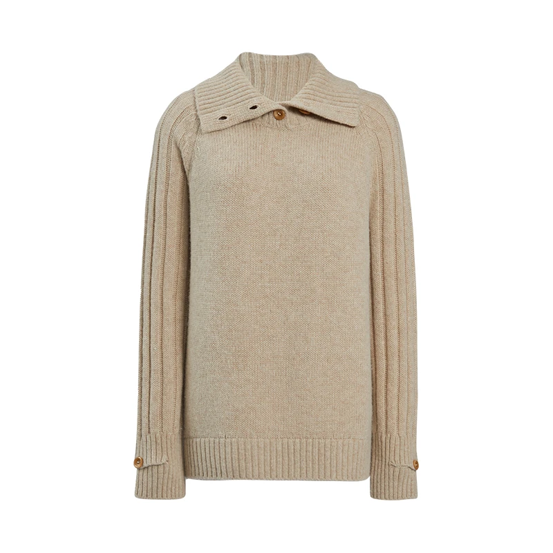 【女乔专属】翻领厚款卡其丝质针织衫M4D5051