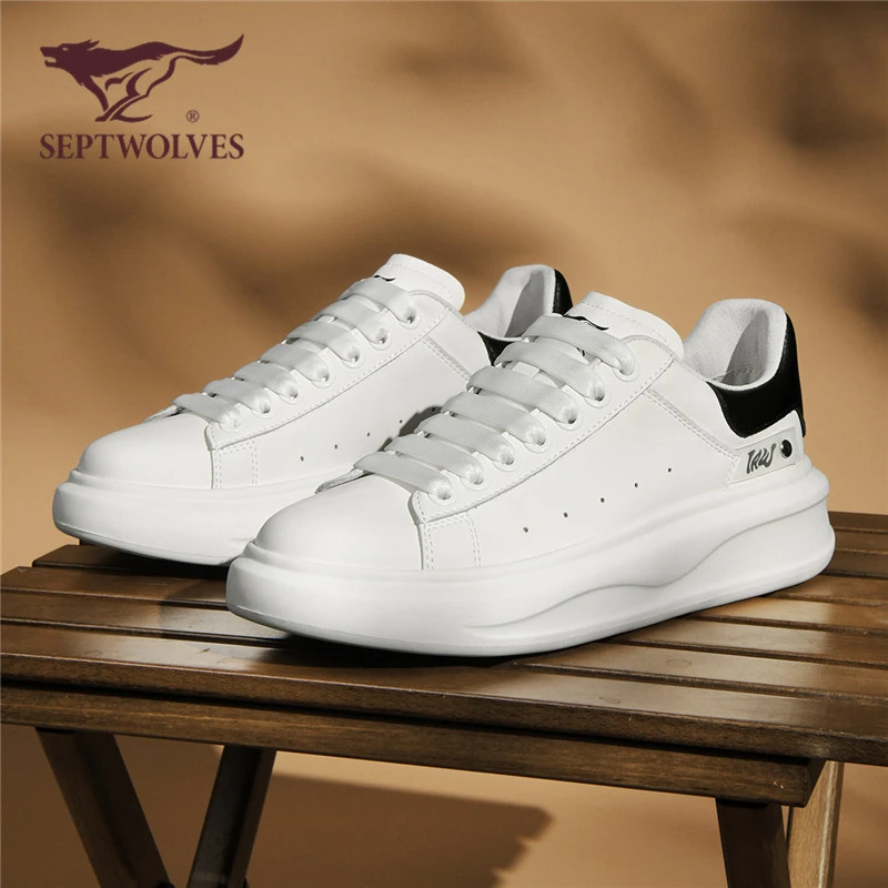 七匹狼厚底小白鞋男秋季新款百搭男士休闲板鞋潮流增高白色运动鞋