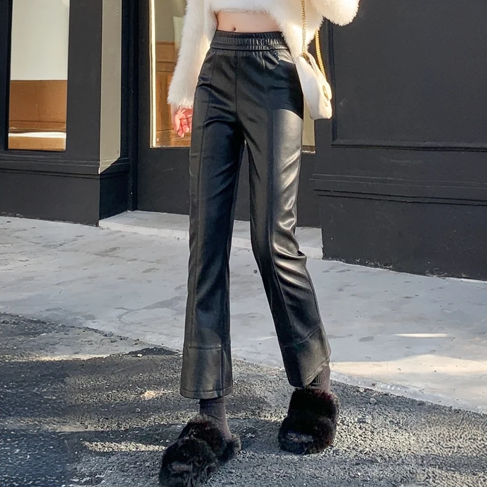 【晨浠定制】 深圳南油新款时尚百搭休闲加绒皮裤36009