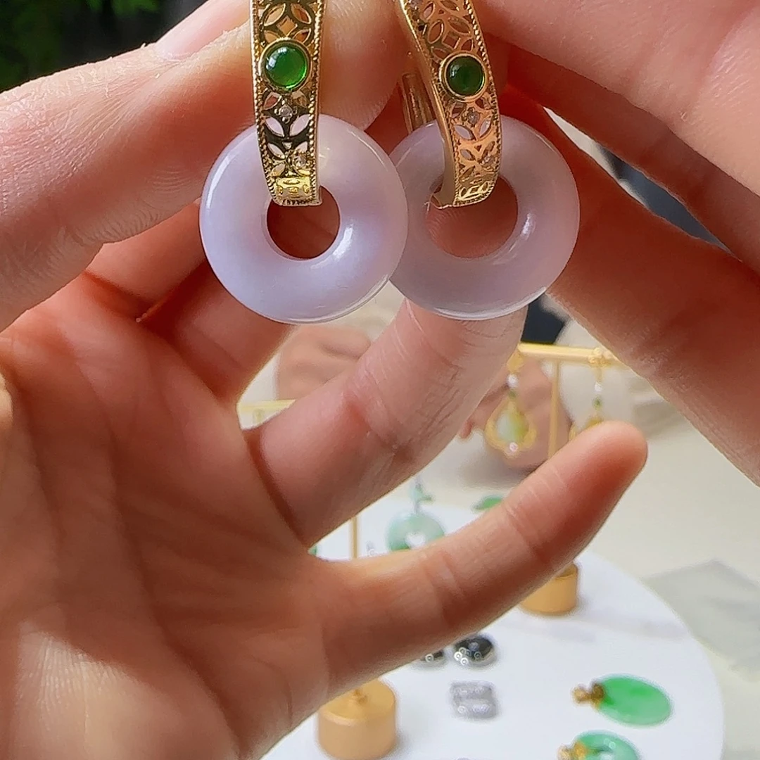 翡翠耳饰银S925镶嵌天然缅甸