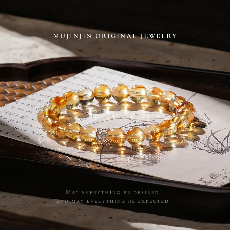 【木槿槿】天然黄塔晶水晶手串女款串珠手链8-9m时尚手饰品JQ2509