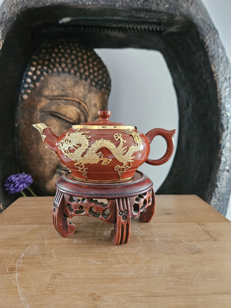 名家旧藏包金龙双龙献瑞紫砂壶350毫升官窑