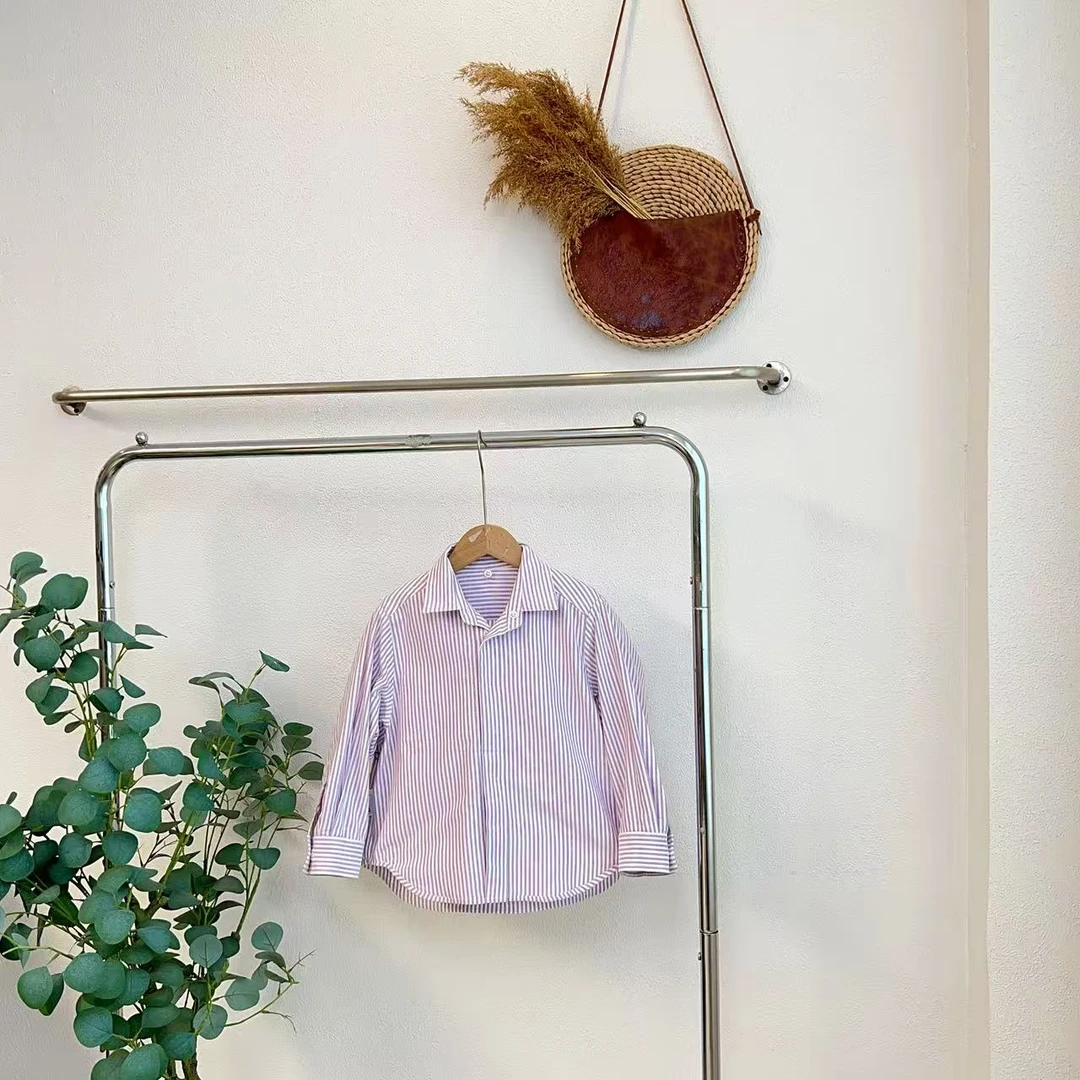 1100祖白紫条长袖衬衫