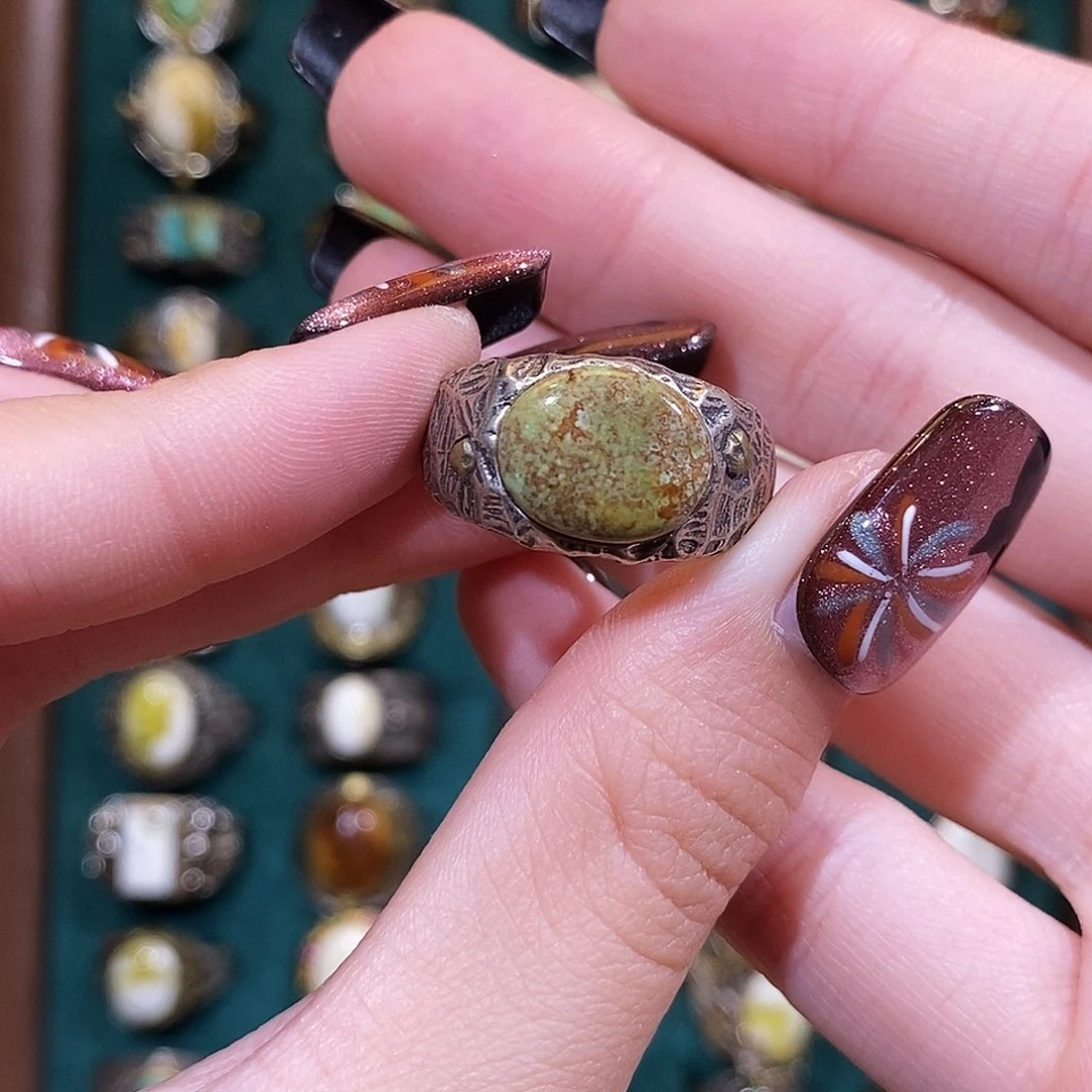 绿松石戒指银S925镶嵌戒指