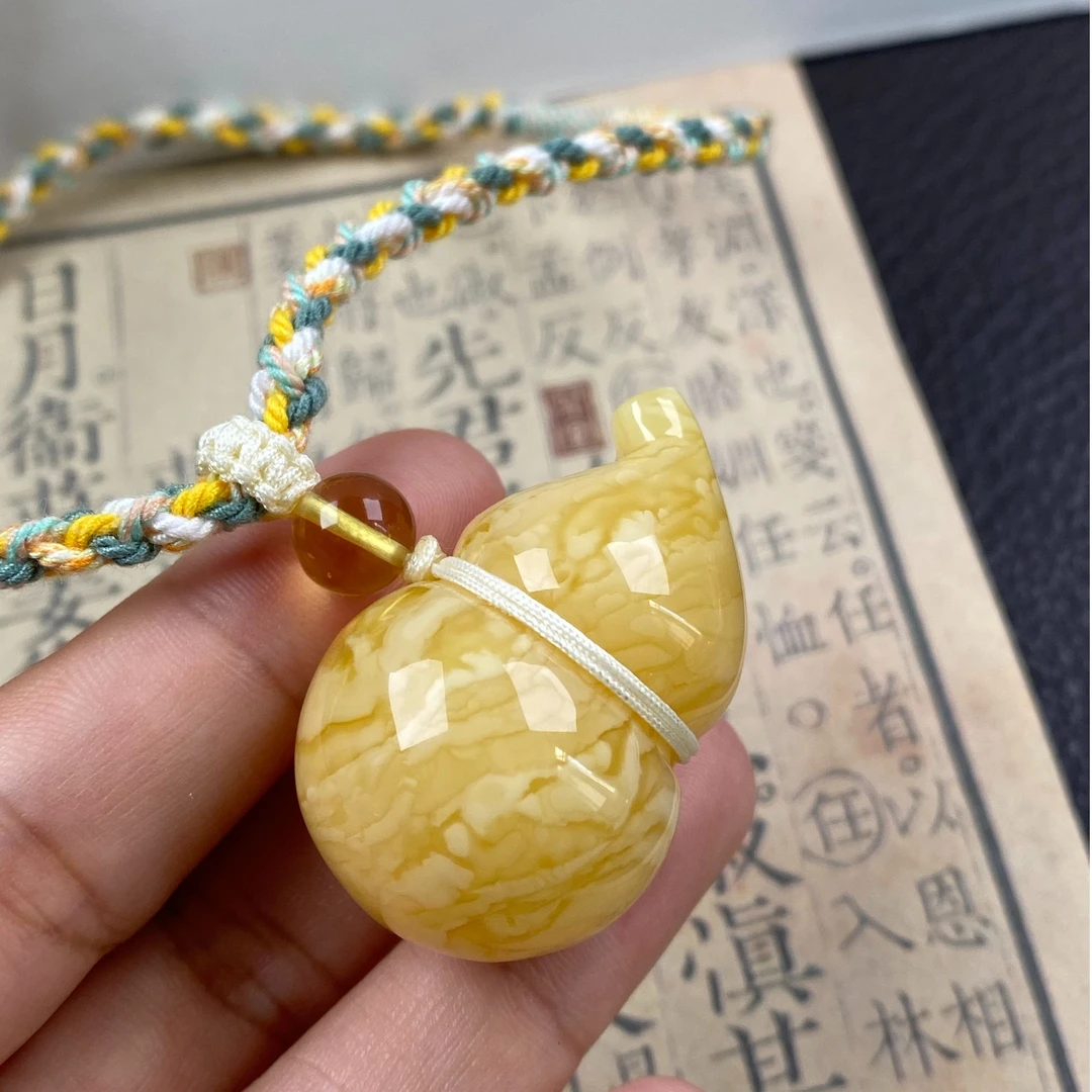 【山珊】裸重11.87g天然原矿虎皮纹蜜蜡葫芦吊坠项链04194女士