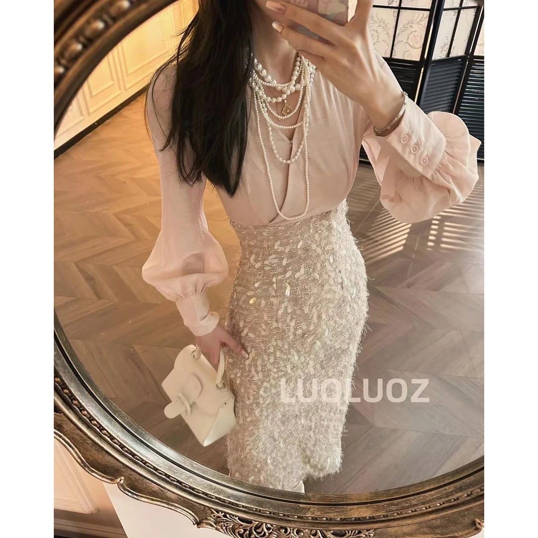 【现货】LUOLUOZ【静奢晚宴】秋季假两件闪闪亮片气质连衣裙