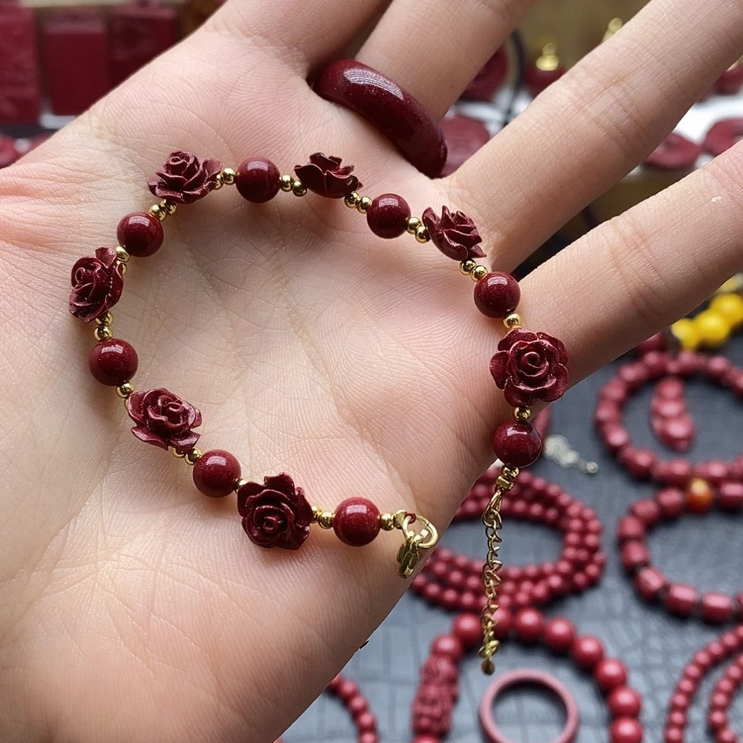 天然辰砂紫金砂玫瑰花手链