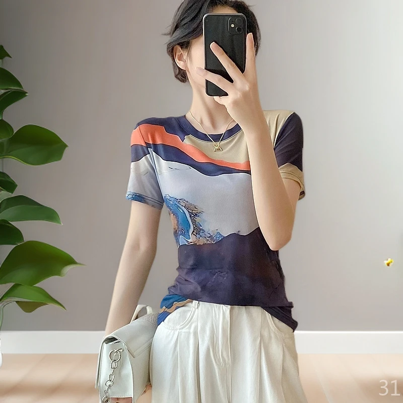 高级感流行时尚潮牌女装网纱t恤短袖爆款2025新款夏季上档次夏装