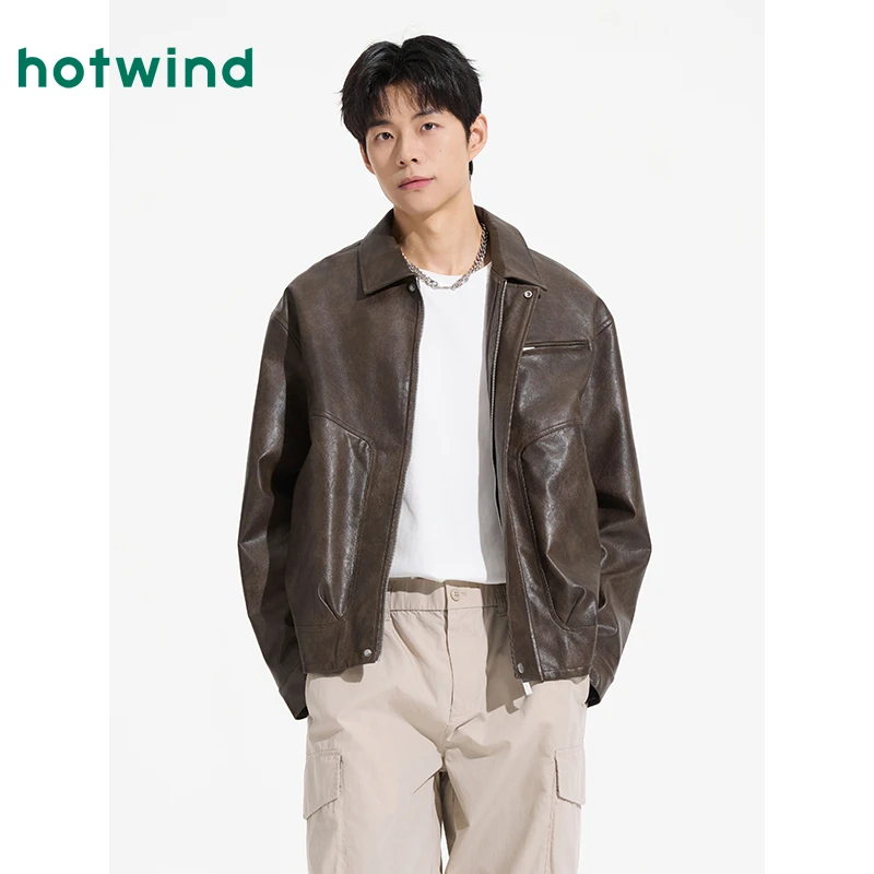热风2025年春季新款男士翻领复古夹克F07M25112