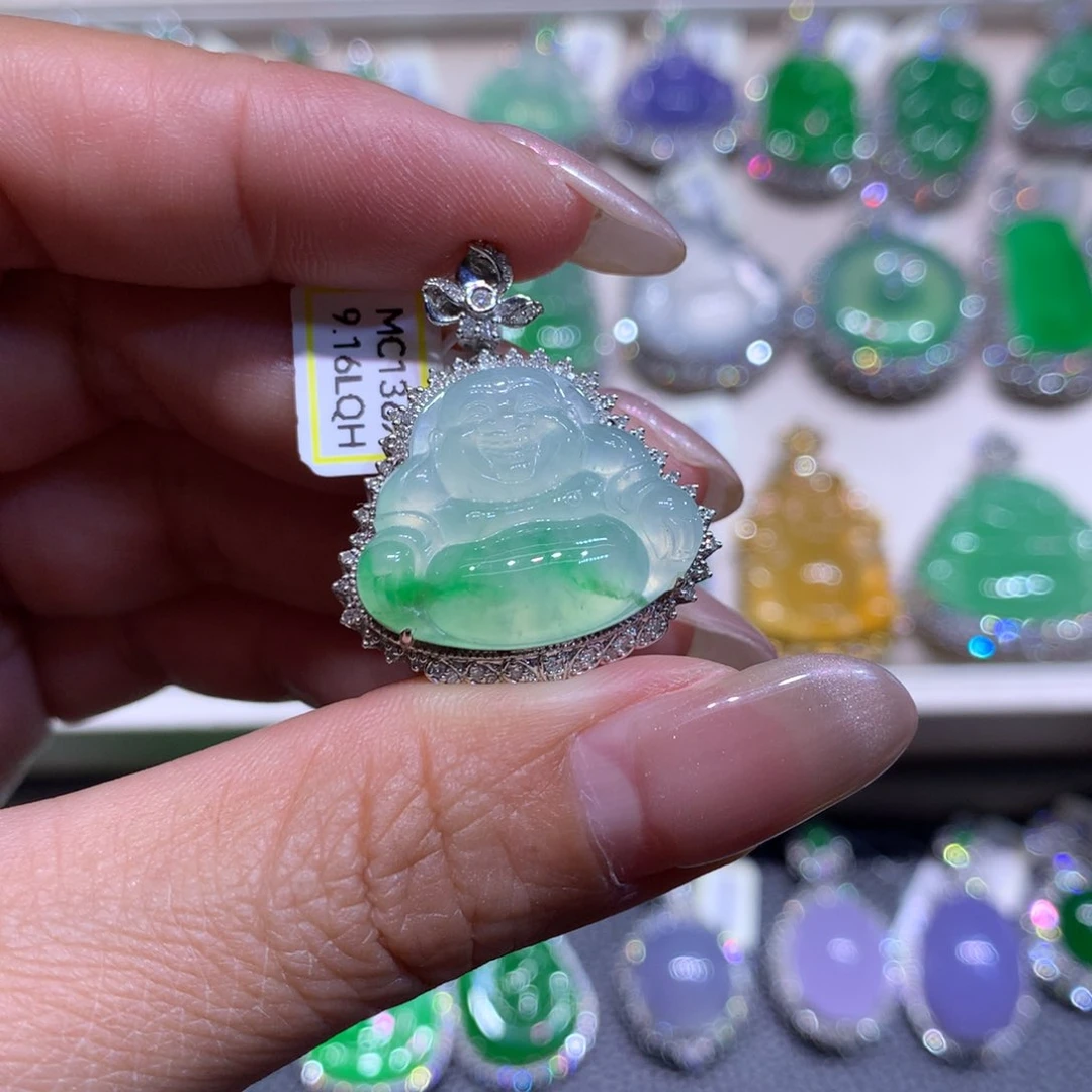 吊坠(不含链)18K金镶嵌翡翠