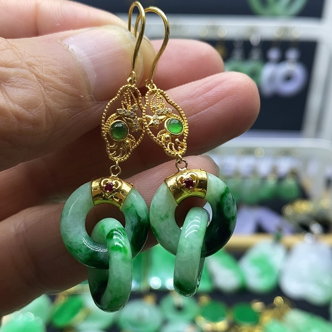 翡翠18K金镶嵌耳饰耳饰