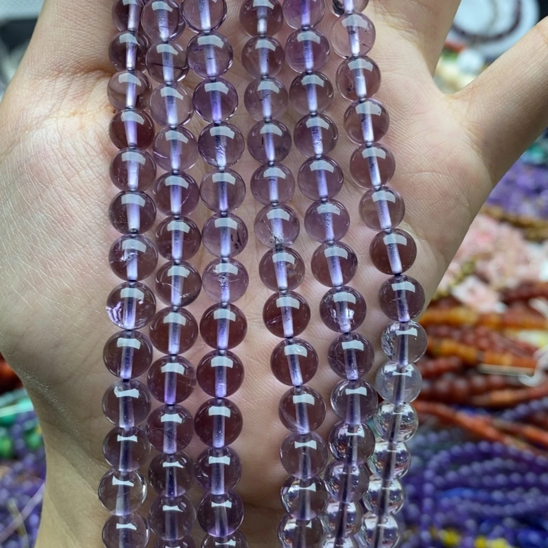 未镶嵌玛瑙/玉髓珠宝半成品一条纯天然玻利维亚紫水晶圆珠8mm