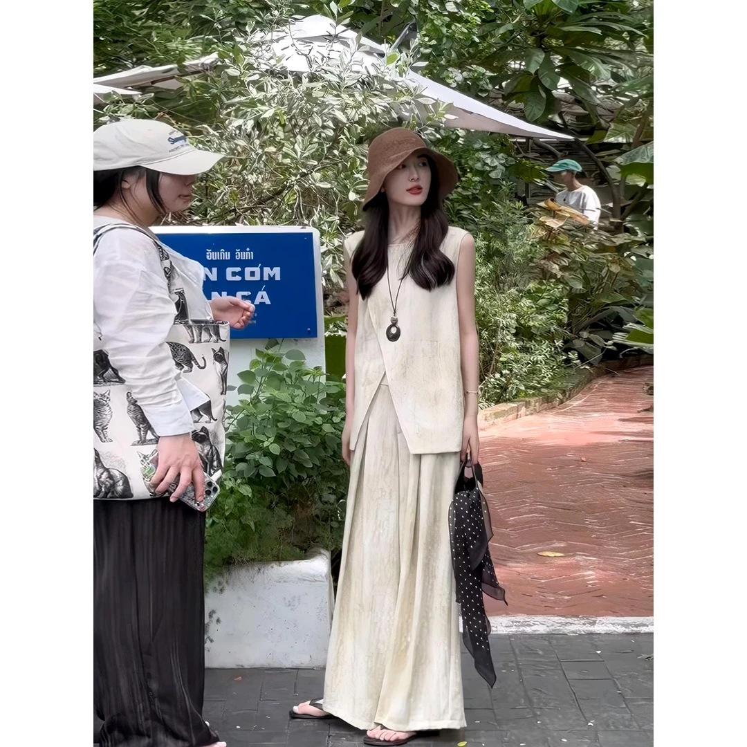 VOCKOO官方夏季穿搭一整套干练气质高级感盐系轻熟不规则棉麻亚麻