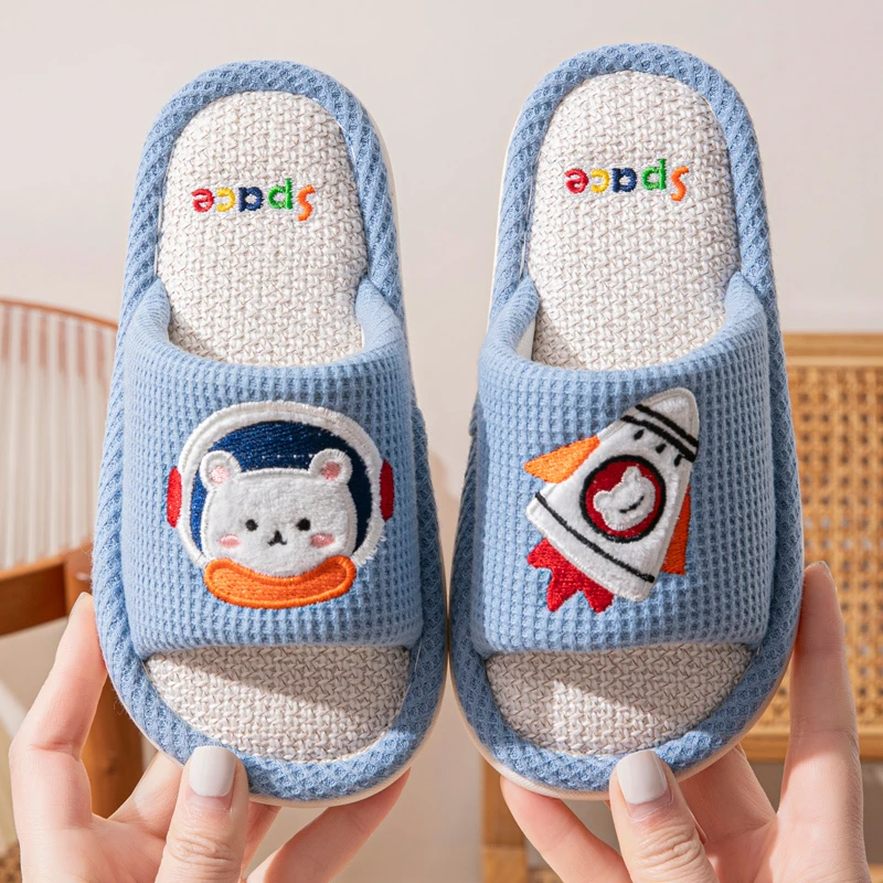 儿童亚麻拖鞋春秋季男童女童居家防滑卡通小孩宝宝棉麻凉拖鞋夏天