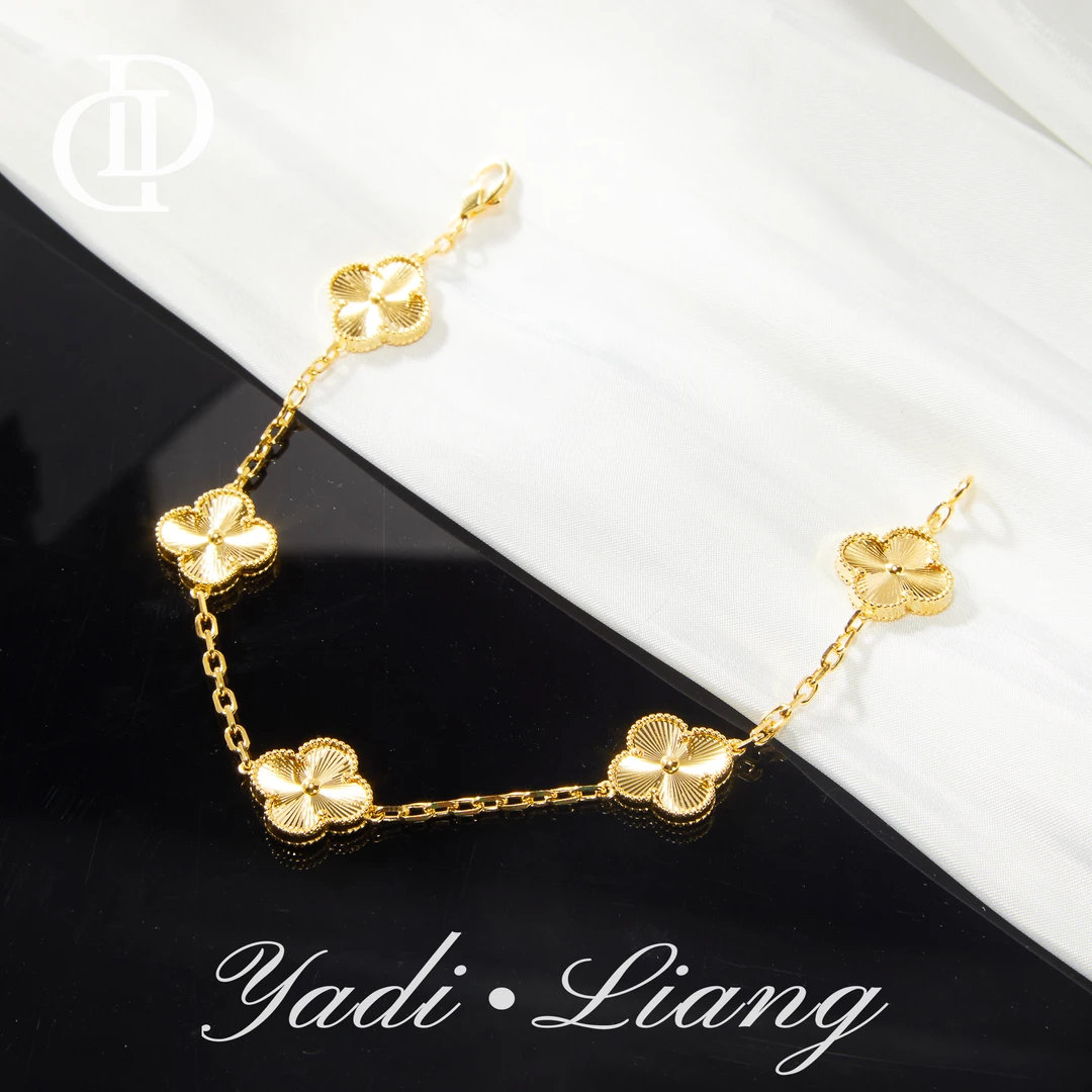 925银手链 梁雅帝新品【lucky四叶宝相花】设计感气质时尚纯银手链