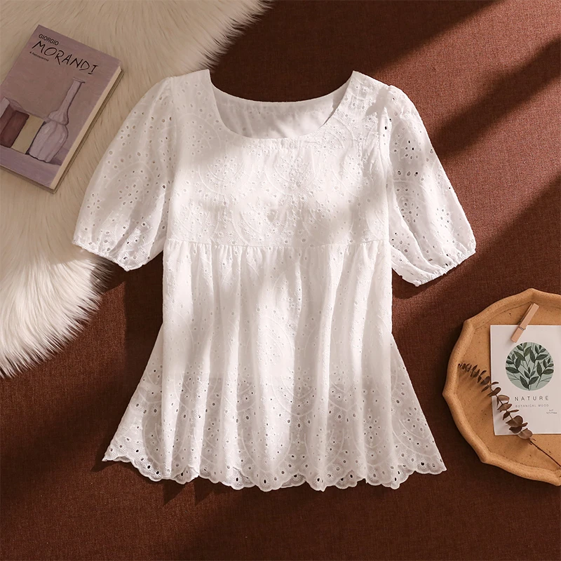 法式镂空吊带背心女夏外穿设计感小众宽松显瘦甜美泡泡袖方领上衣