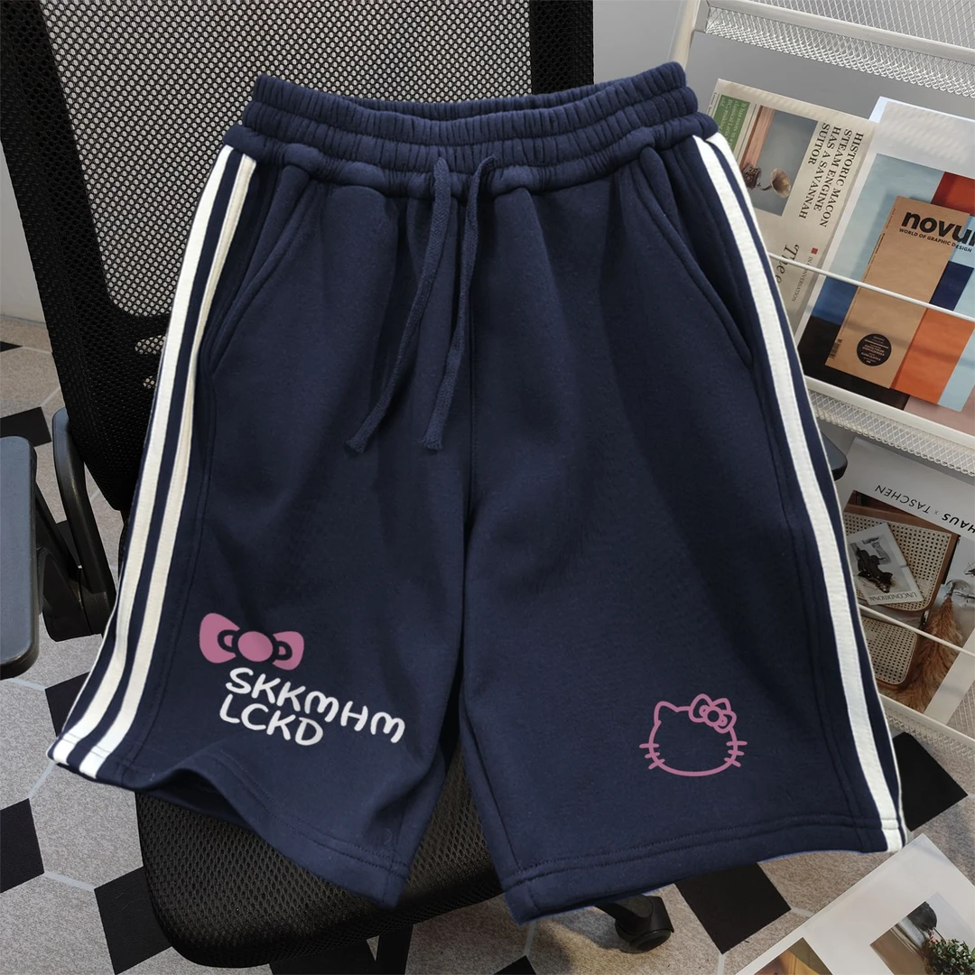 100%纯棉可爱印花设计感2025夏季新款抽绳短裤男女宽松情侣五分裤
