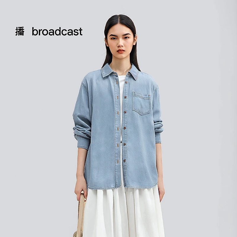 「欧若风」播宽松牛仔衬衫外套女长袖休闲百搭衬衣DDS2CD5930