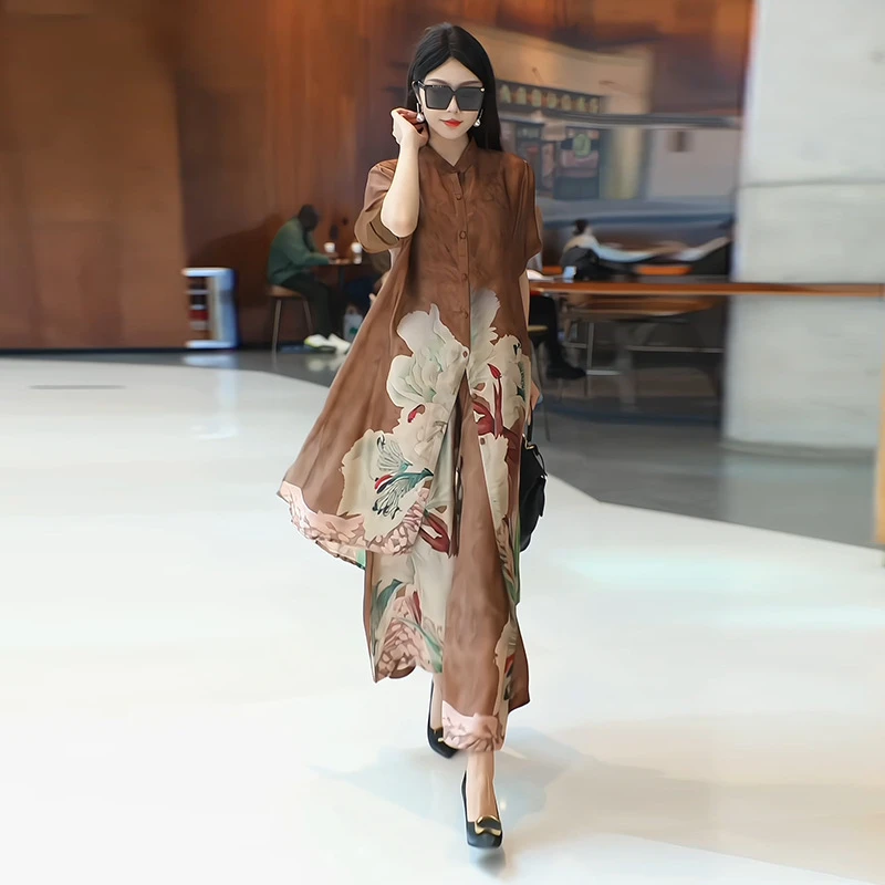 上档次女装25春夏气质印花套装宽松减龄显瘦高级感妈妈装二件套女