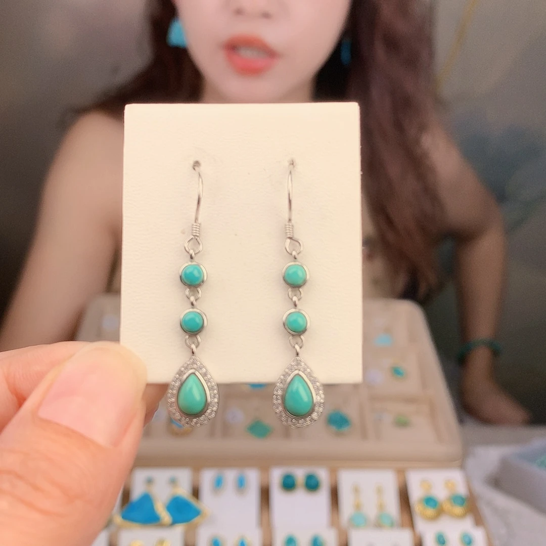 银S925镶嵌绿松石耳饰
