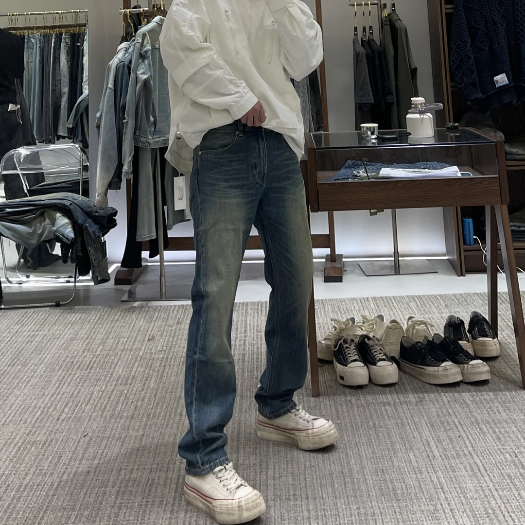 TKTHEKING/24729B新款百搭显瘦宽松美式复古合身直筒水洗牛仔裤