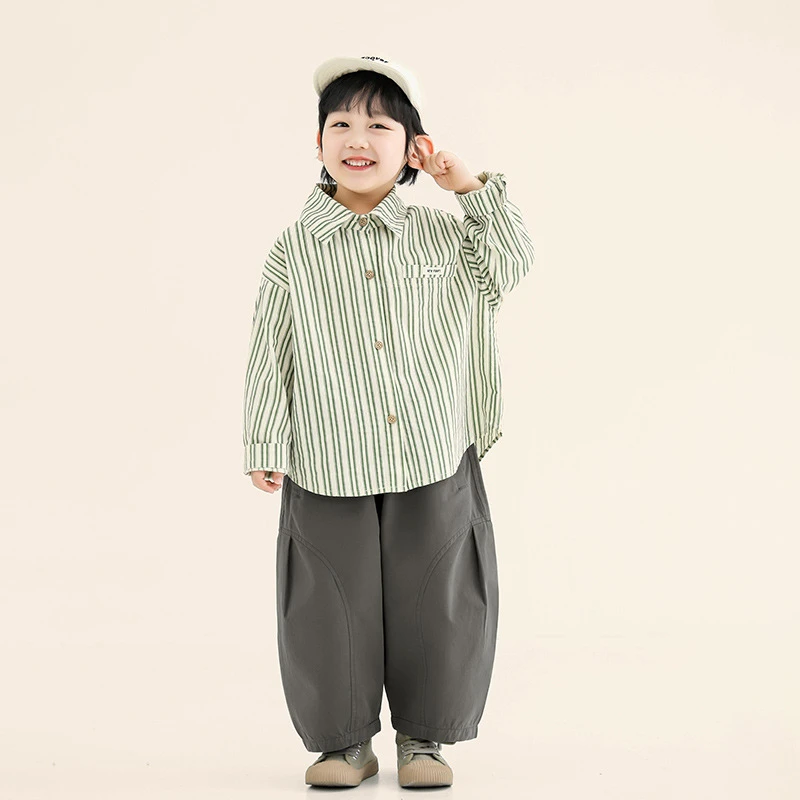 男童衬衫春装儿童韩版条纹衬衣中小童春秋小清新长袖上衣休闲