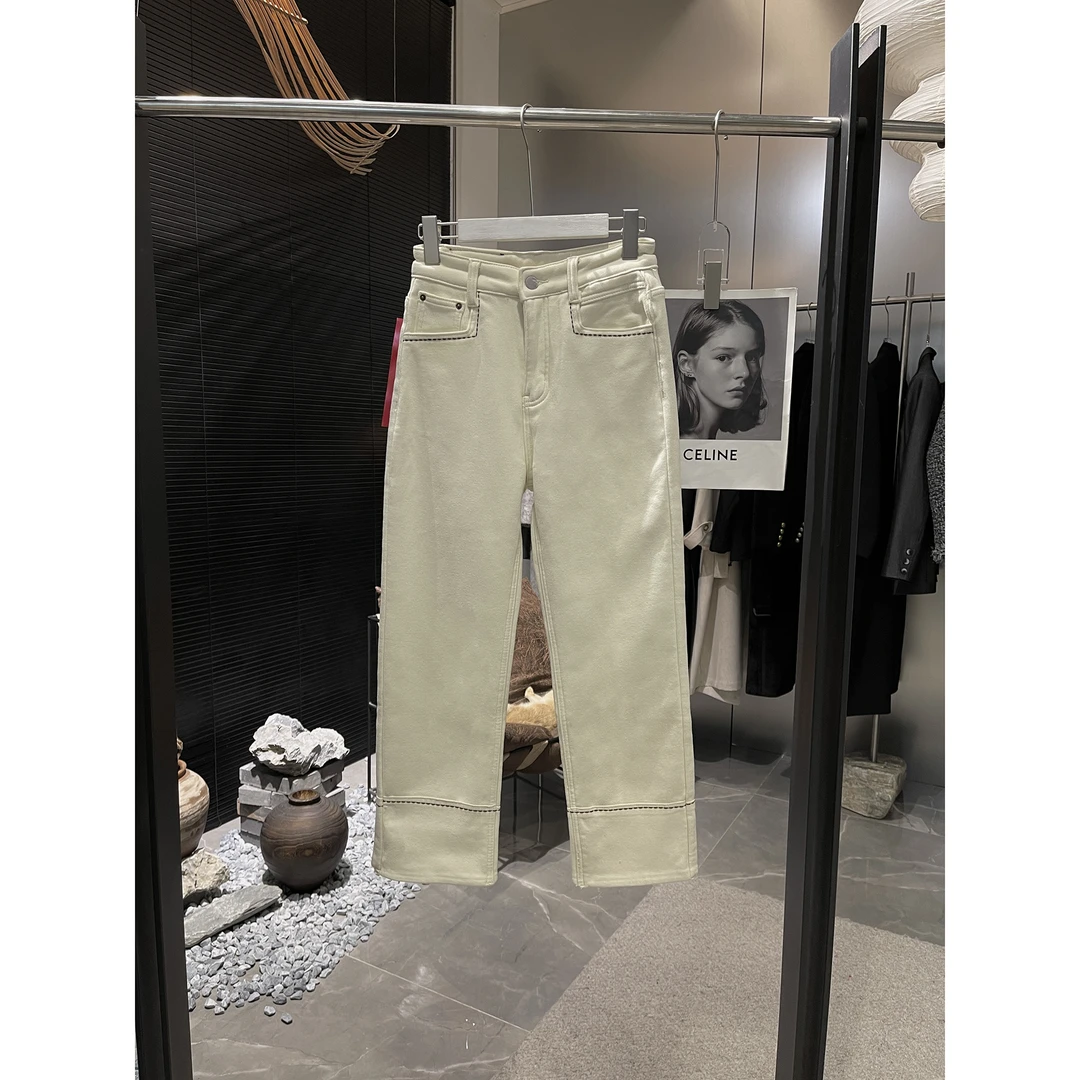 加厚复合绒 杏色直筒九分牛仔裤68269（清）