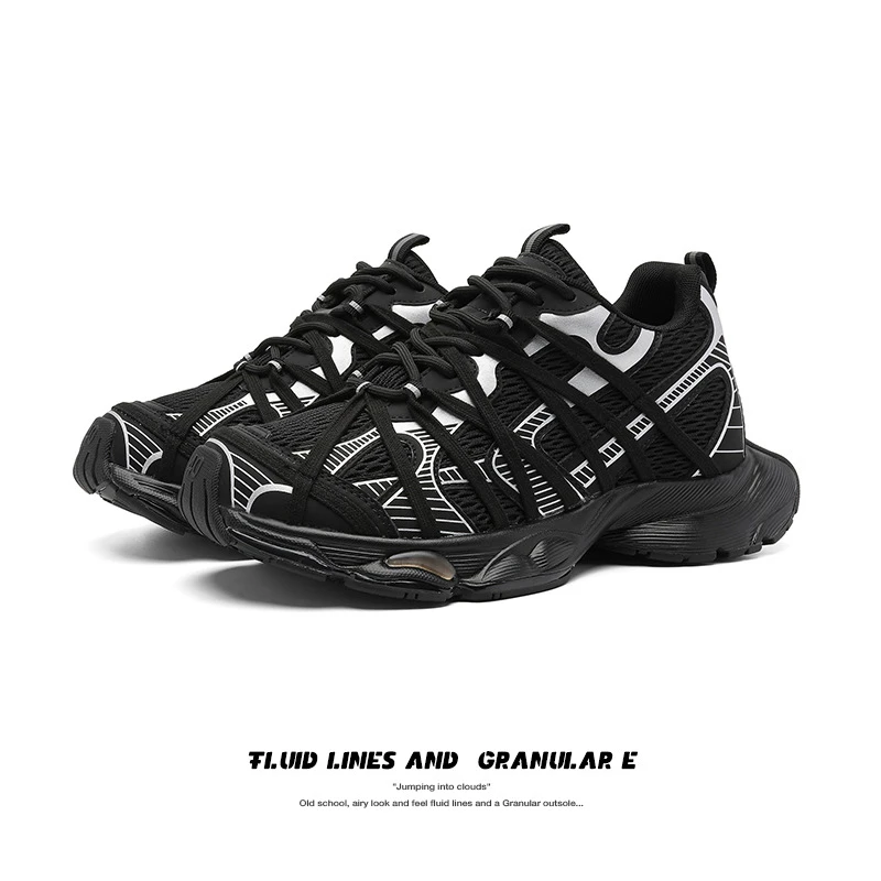 7CM情侣款蜘蛛绑带四季款老爹擦色做旧厚底增高透气男士网红鞋子