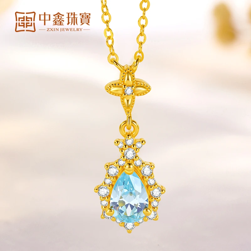 【中鑫珠宝】洛可可晨光诗章项链女足金镶嵌款菱形吊坠爆闪水滴项链