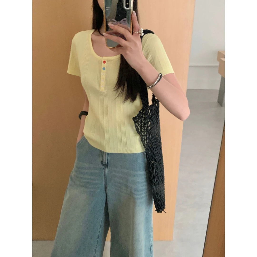 71566#ONETIME#『12.3%亚麻』韩系简约气质竖纹短袖T恤（福利）