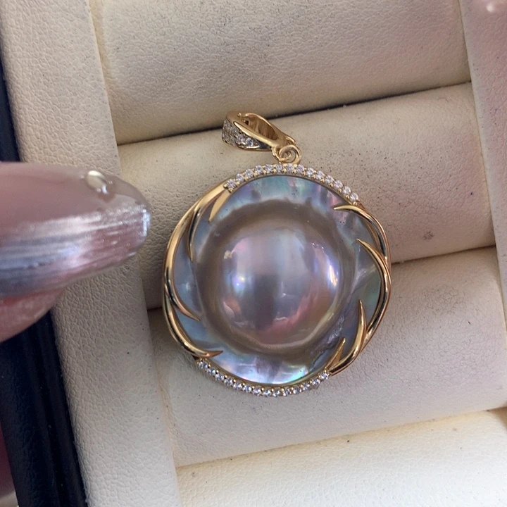 银S925镶嵌颈饰拼合珍珠（马贝珠）