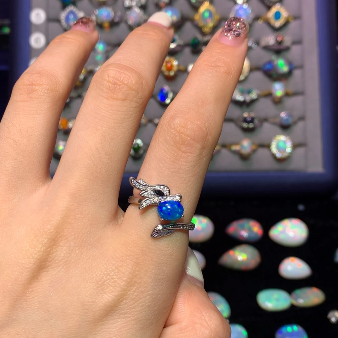 欧泊银S925镶嵌戒指款式玉*粒