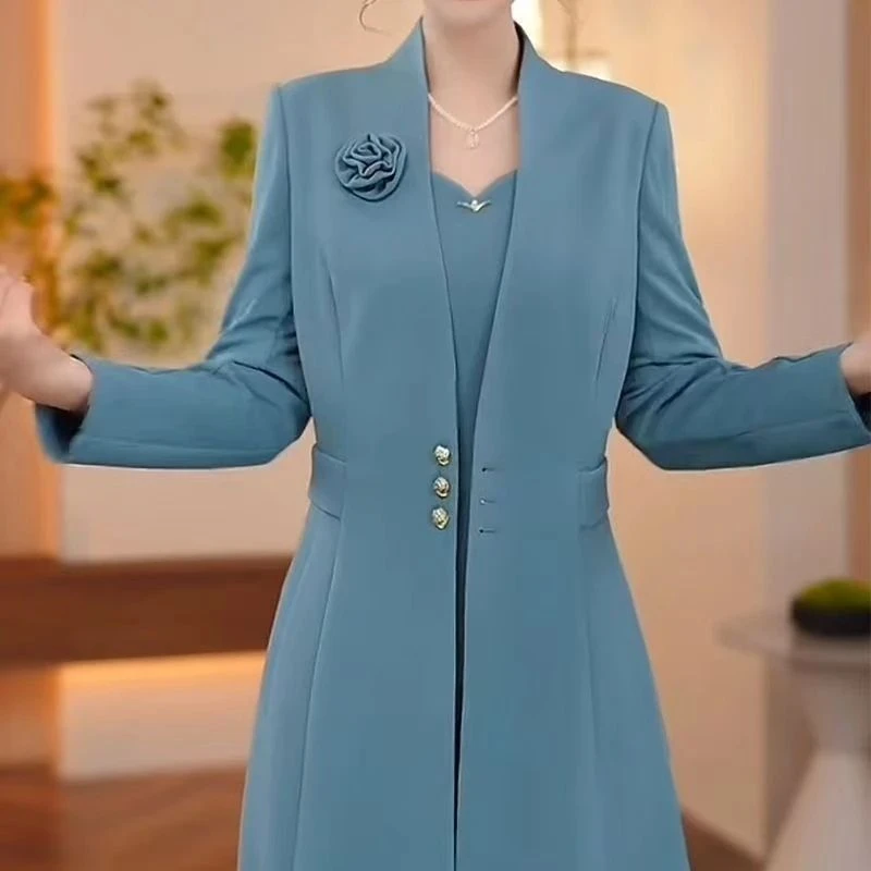 高端时尚优雅礼服连衣裙套装2025秋季穿搭新款遮肚显瘦洋气两件套