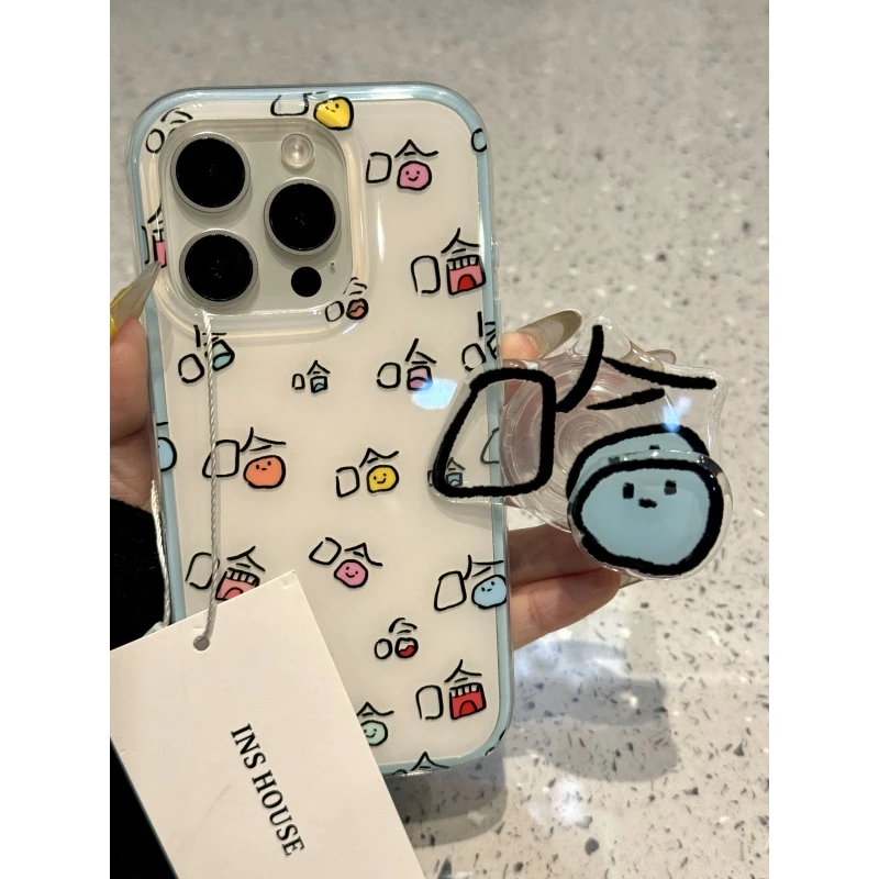 彩色满屏哈哈表情包支架适用iphone16promax苹果15p手机壳14p新13