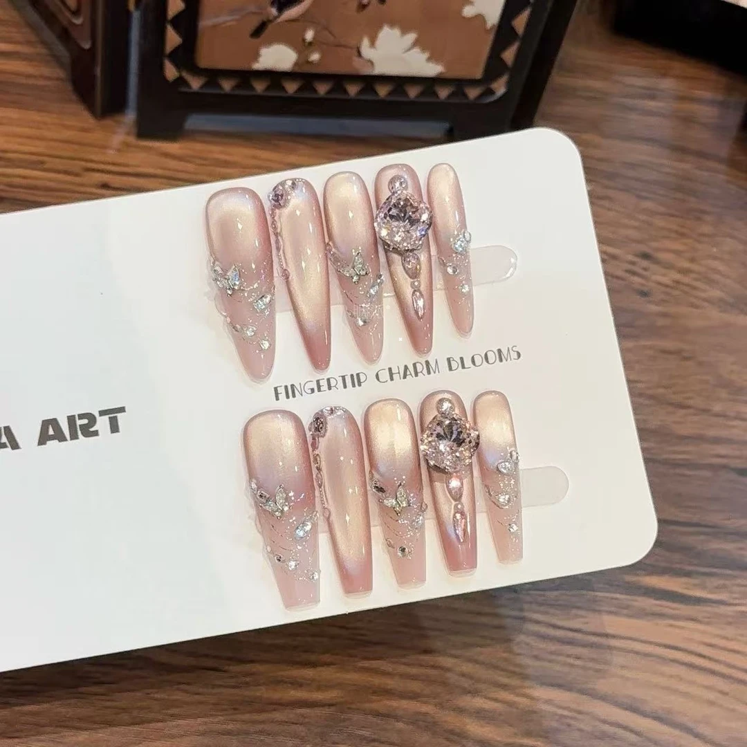 （樱月）纯手工穿戴甲高质感纯手工猫眼可重复佩戴穿戴式美甲