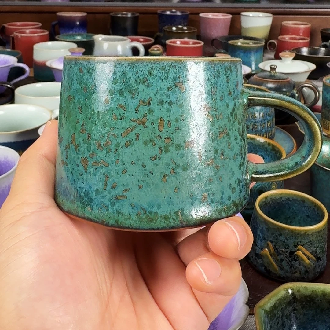 铜绿釉马克杯咖啡杯